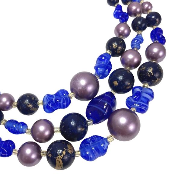 VTG Japan 50s 60s Necklace Two Strand Glass Bead Faux Pearl Graduated Colorful - Picture 5 of 13
